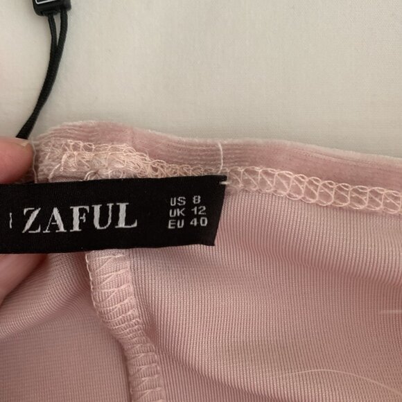 Zaful Tank Top Cami Feather Trim Pink Velvet Size 8 NWT - Picture 7 of 8